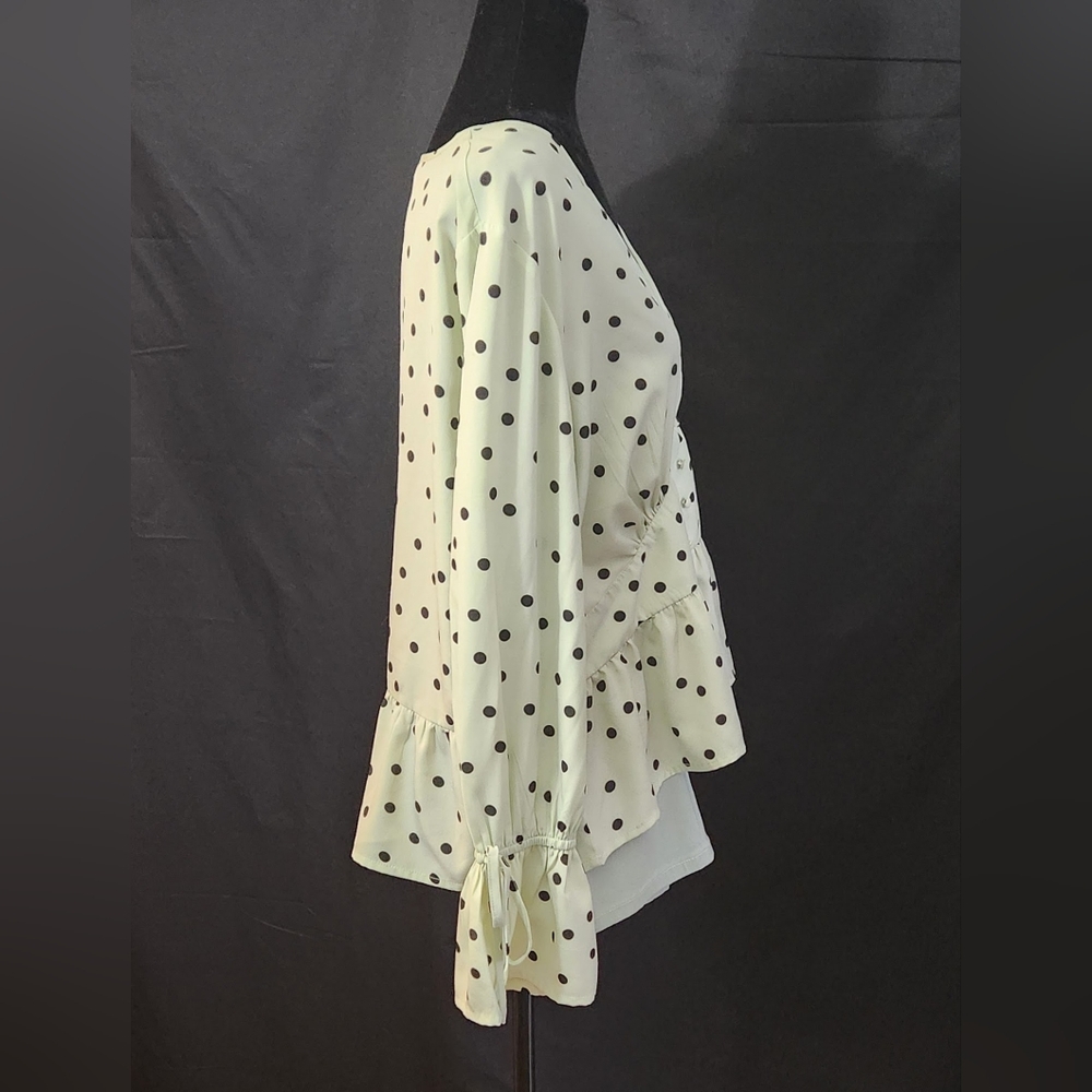 Asos Long Sleeve Polka Dot Blouse In Pistachio Si… - image 4